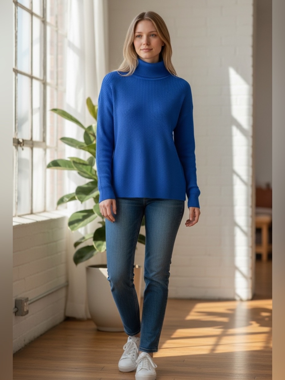 NWT! Blue Turtleneck Rib Knit Sweater